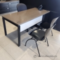 Wood Straight Desk Training Table w/ Metal Frame, Privacy Panel